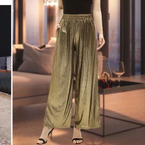 GRACE KARIN Elastic Shiny Gold Wide Leg Pant